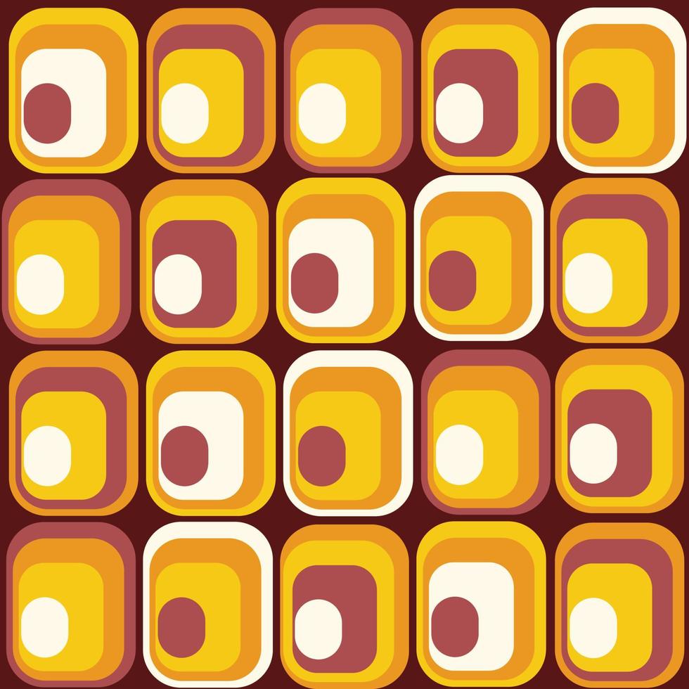 Vector seamless pattern with rectangular yellow tiles on dark red. Groovy retro style. Wallpaper, background, paper or textile print