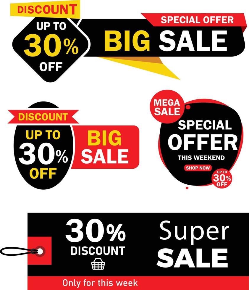 30 percent discount tag vector, offer tag, special offer vector, big sale, mega sale, Big sale discount offer, super sale vector tag, 30, 25, 40, 45 percent special discount offer label free vector