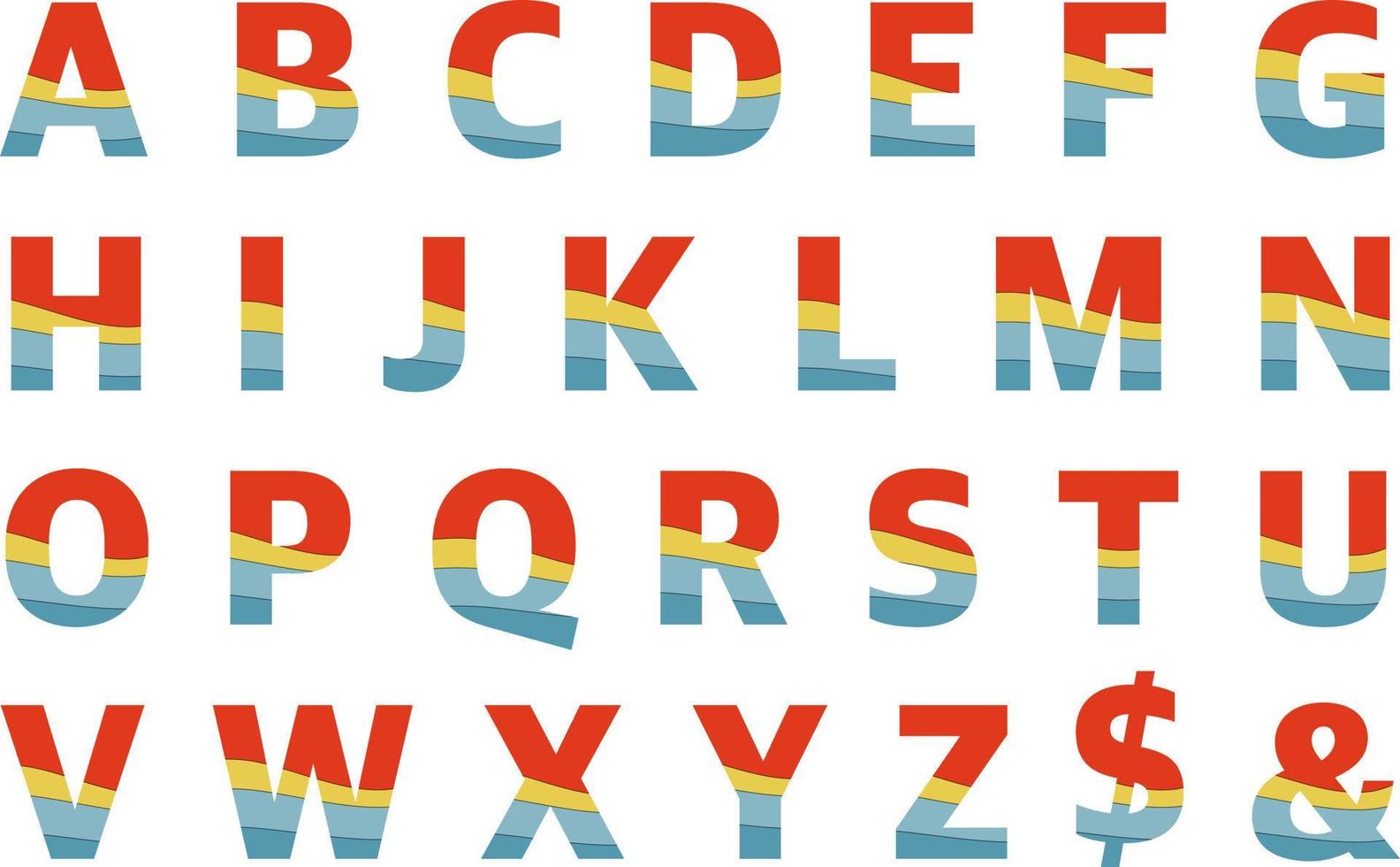 Alphabet English vector font letter design nature color letter text red blue yellow