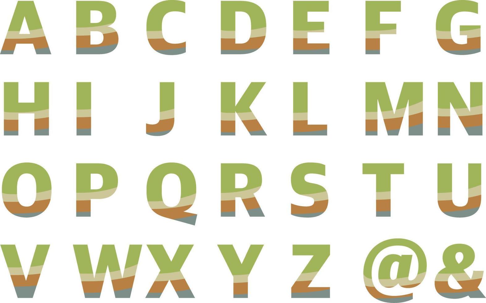 Alphabet English vector font letter design nature color letter text green brown