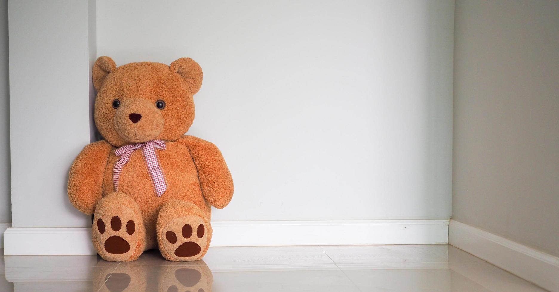 The teddy bear sat alone inside the house. photo