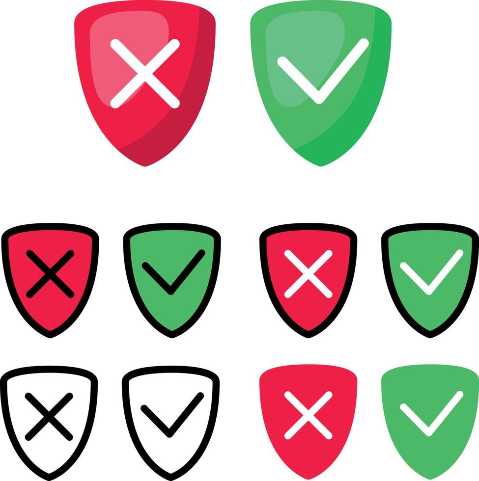 conjunto de escudos incorrectos y aprobados vector