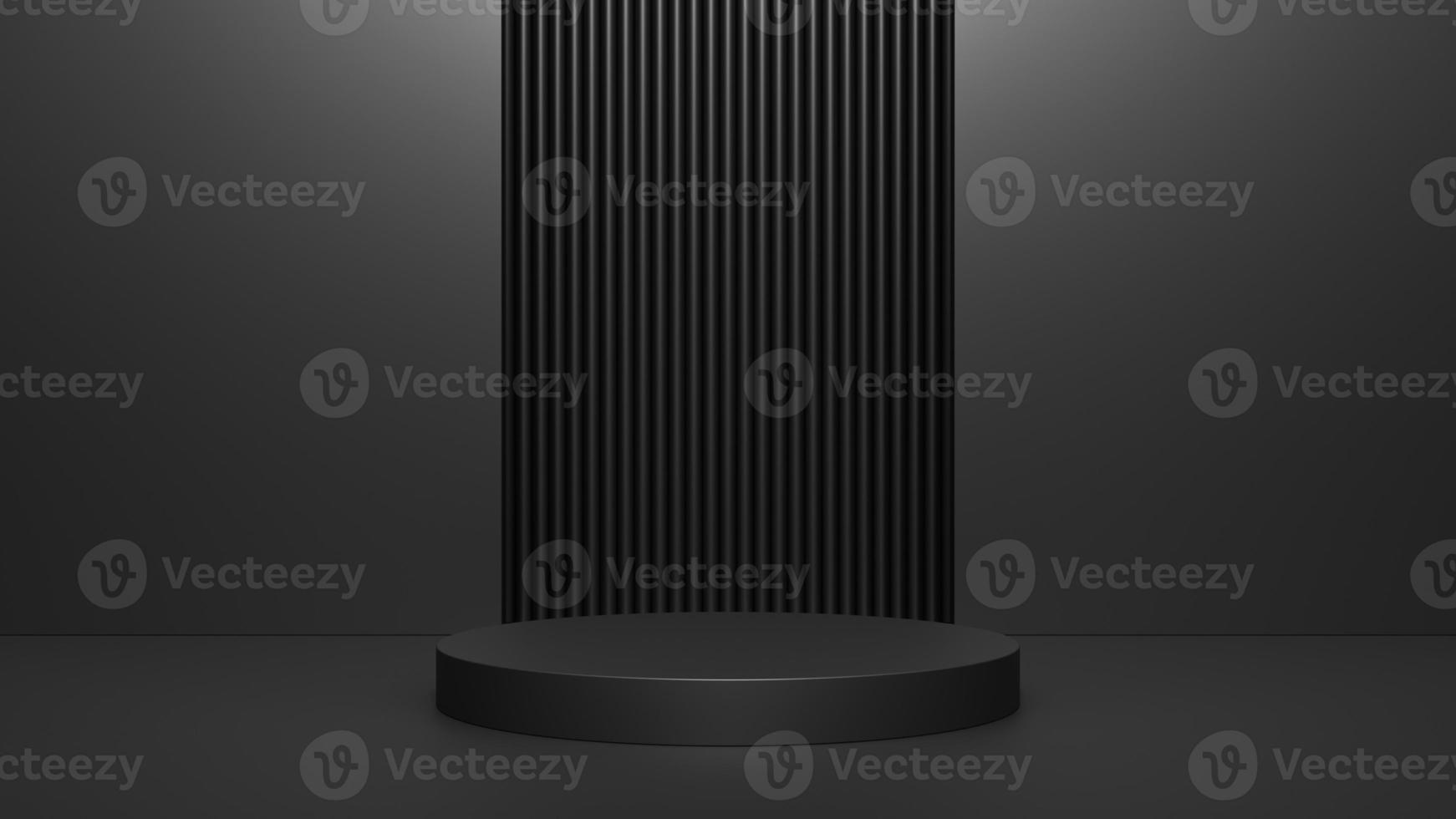 Empty podium or pedestal display on dark background with stand concept, Blank product shelf standing backdrop. 3D rendering. photo