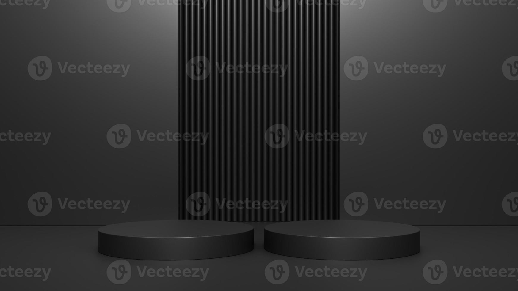 Empty podium or pedestal display on dark background with stand concept, Blank product shelf standing backdrop. 3D rendering. photo