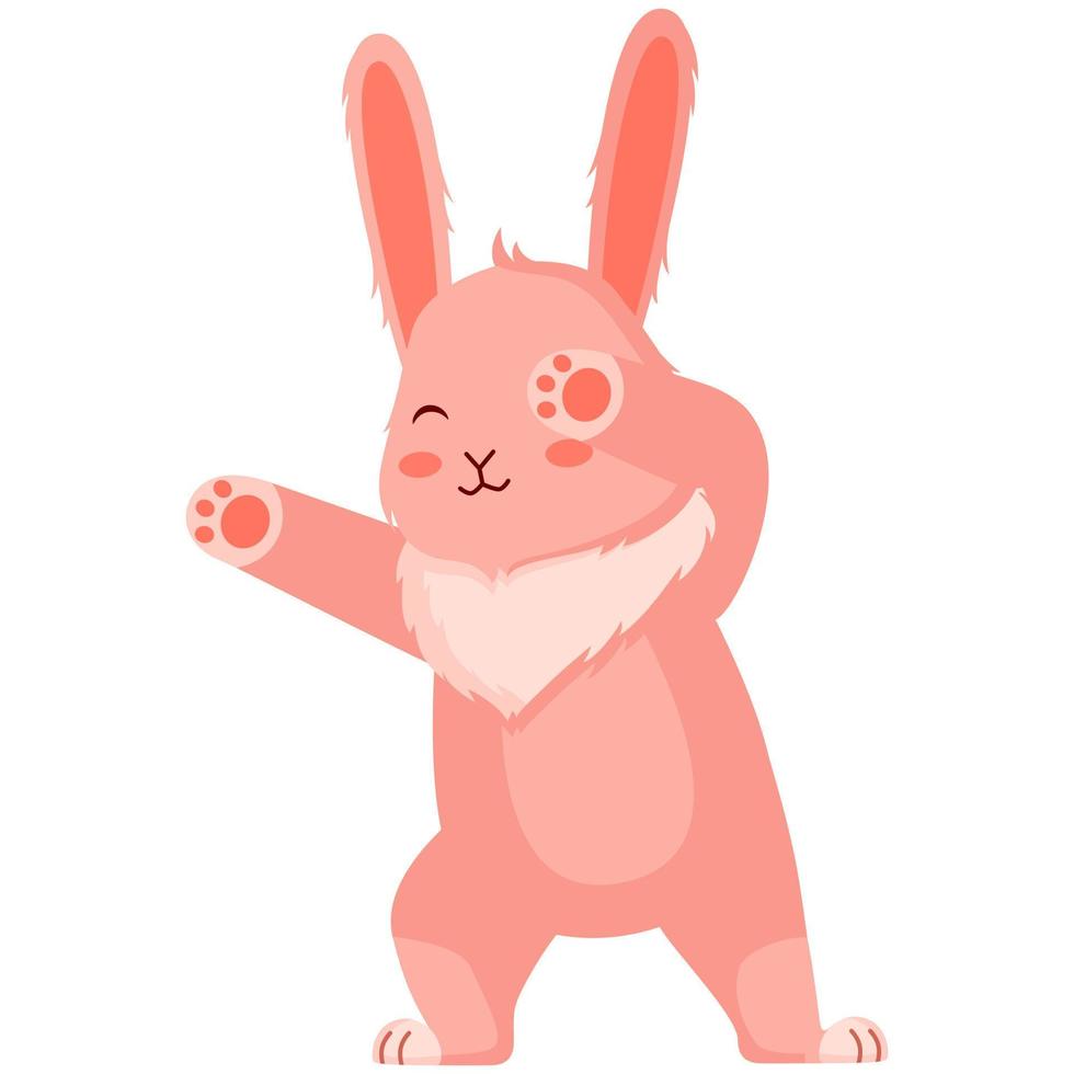 lindo conejo rosa de dibujos animados bailando. pose de baile dabbing. vector