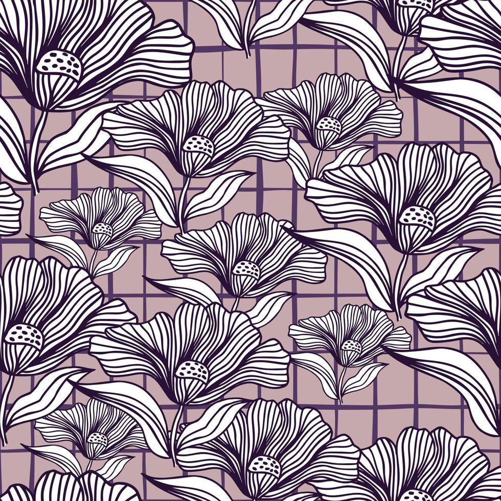 Beautiful flower line seamless pattern ornament. Floral vintage outline endless background. Retro style. vector