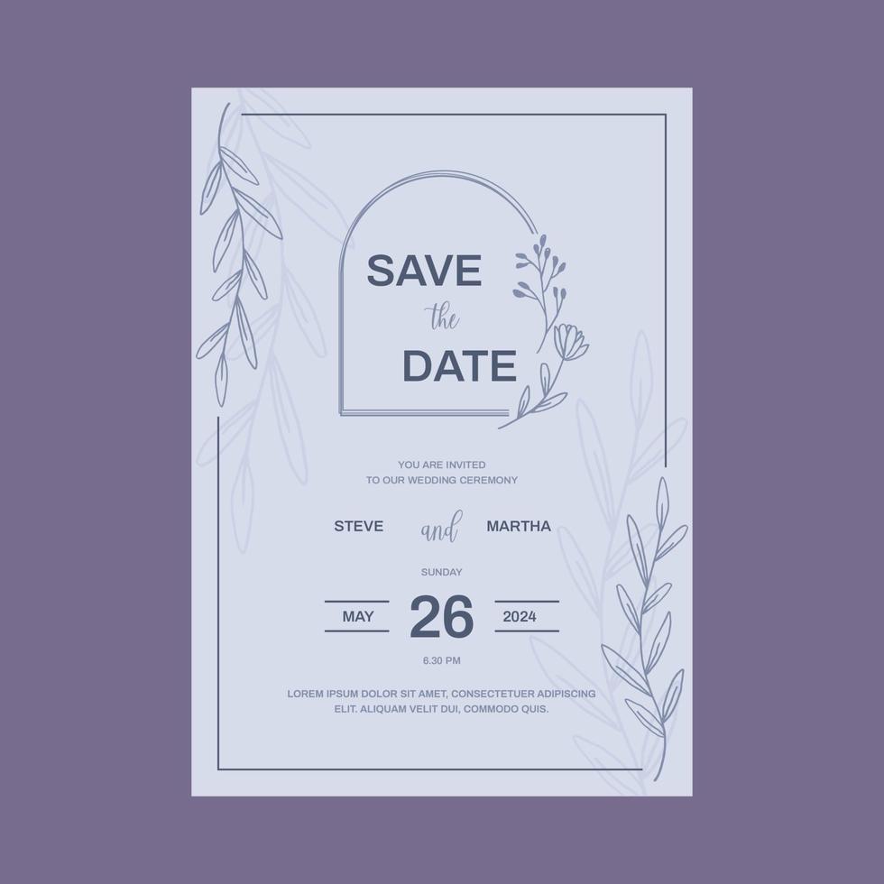 Floral wedding invitation template organic hand drawn leaf decoration simple minimalist style vector