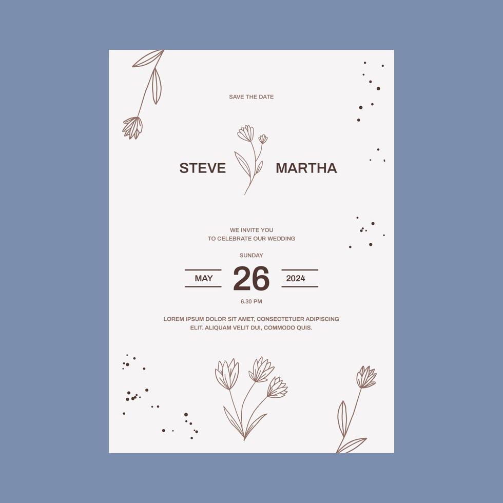 Floral wedding invitation template organic hand drawn leaf decoration simple minimalist style vector