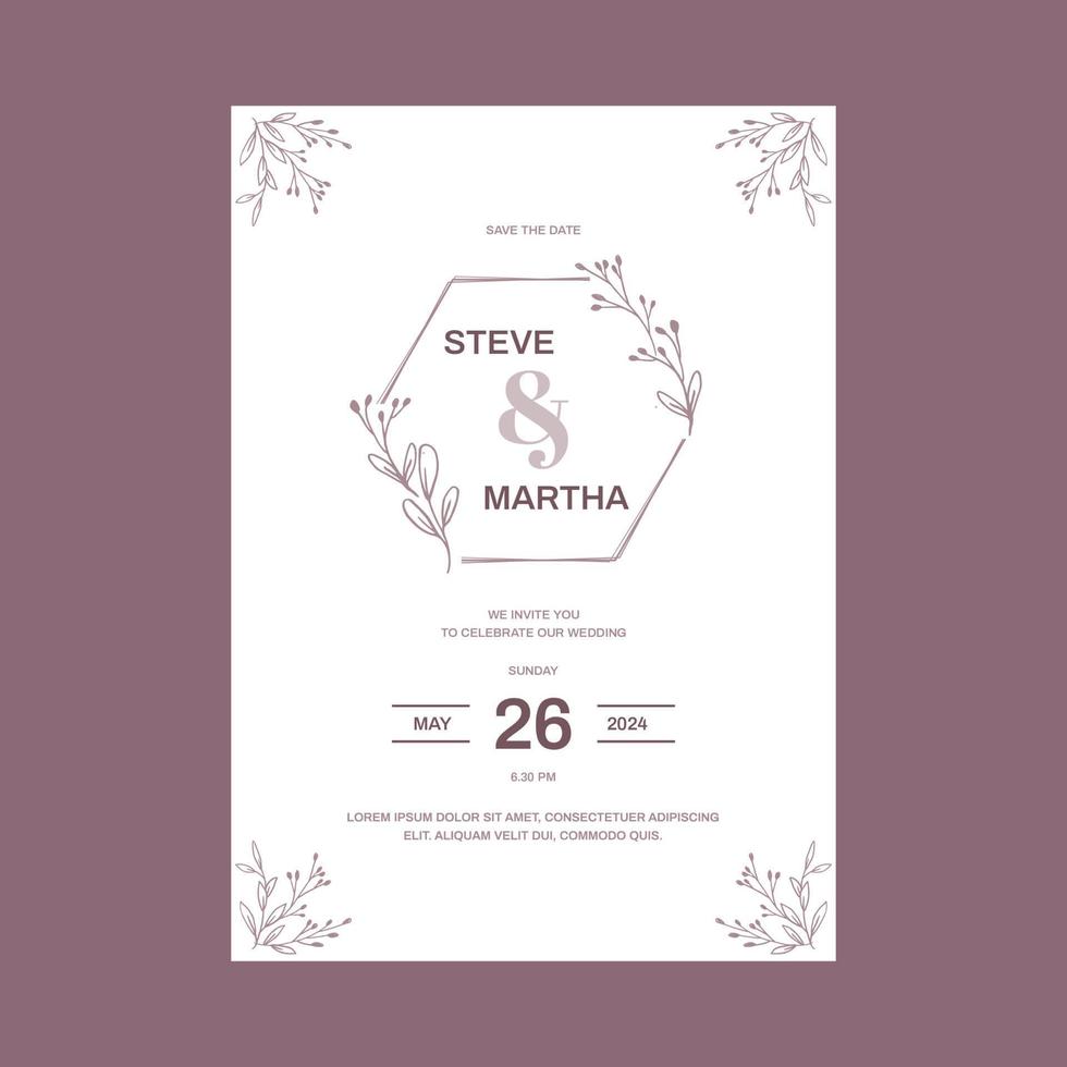 Floral wedding invitation template organic hand drawn leaf decoration simple minimalist style vector