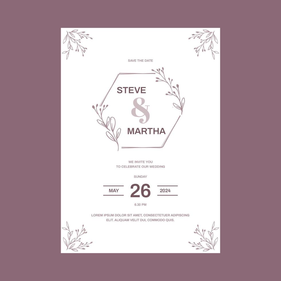 Floral wedding invitation template organic hand drawn leaf decoration simple minimalist style vector