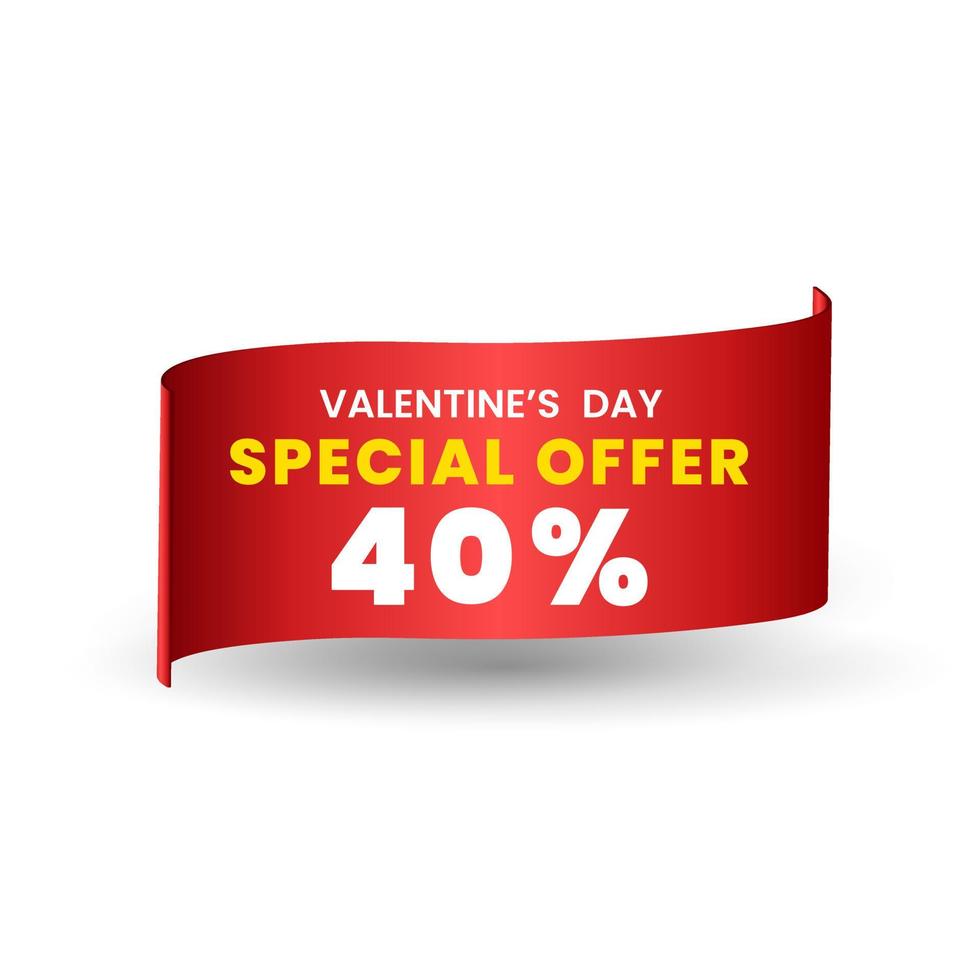 40 percent Special red offer banner design, Red ribbon for price tag. special Valentine Day. Vector illustration