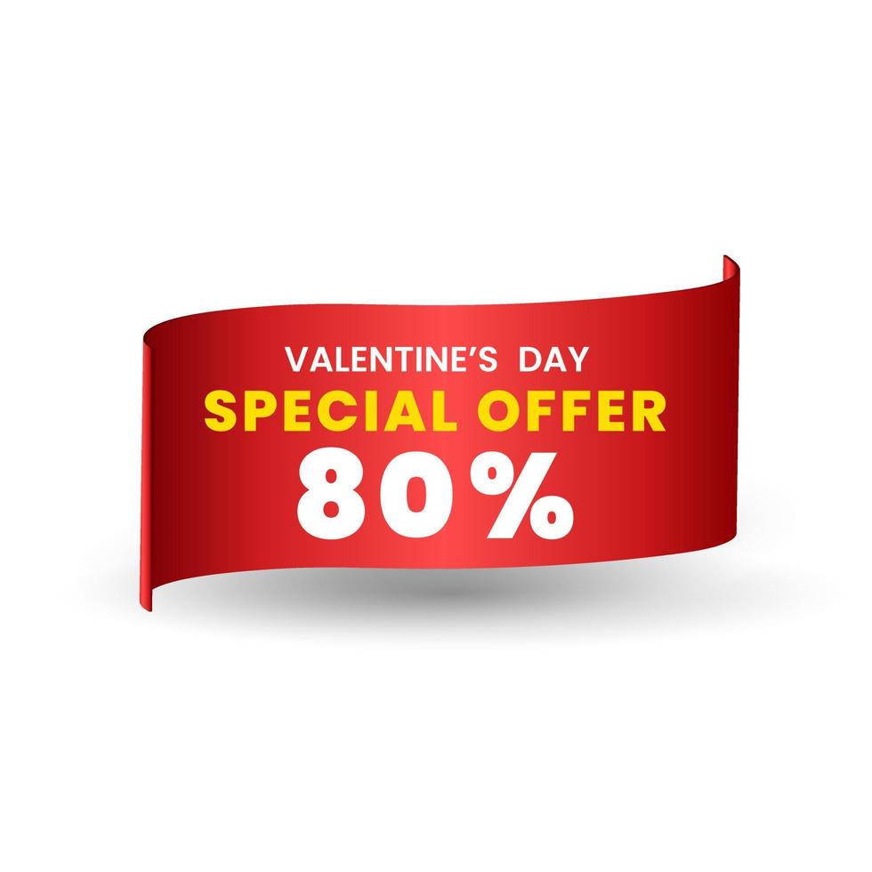 Diseño de banner de oferta roja especial del 80 por ciento, cinta roja para etiqueta de precio. dia especial de san valentin. ilustración vectorial vector