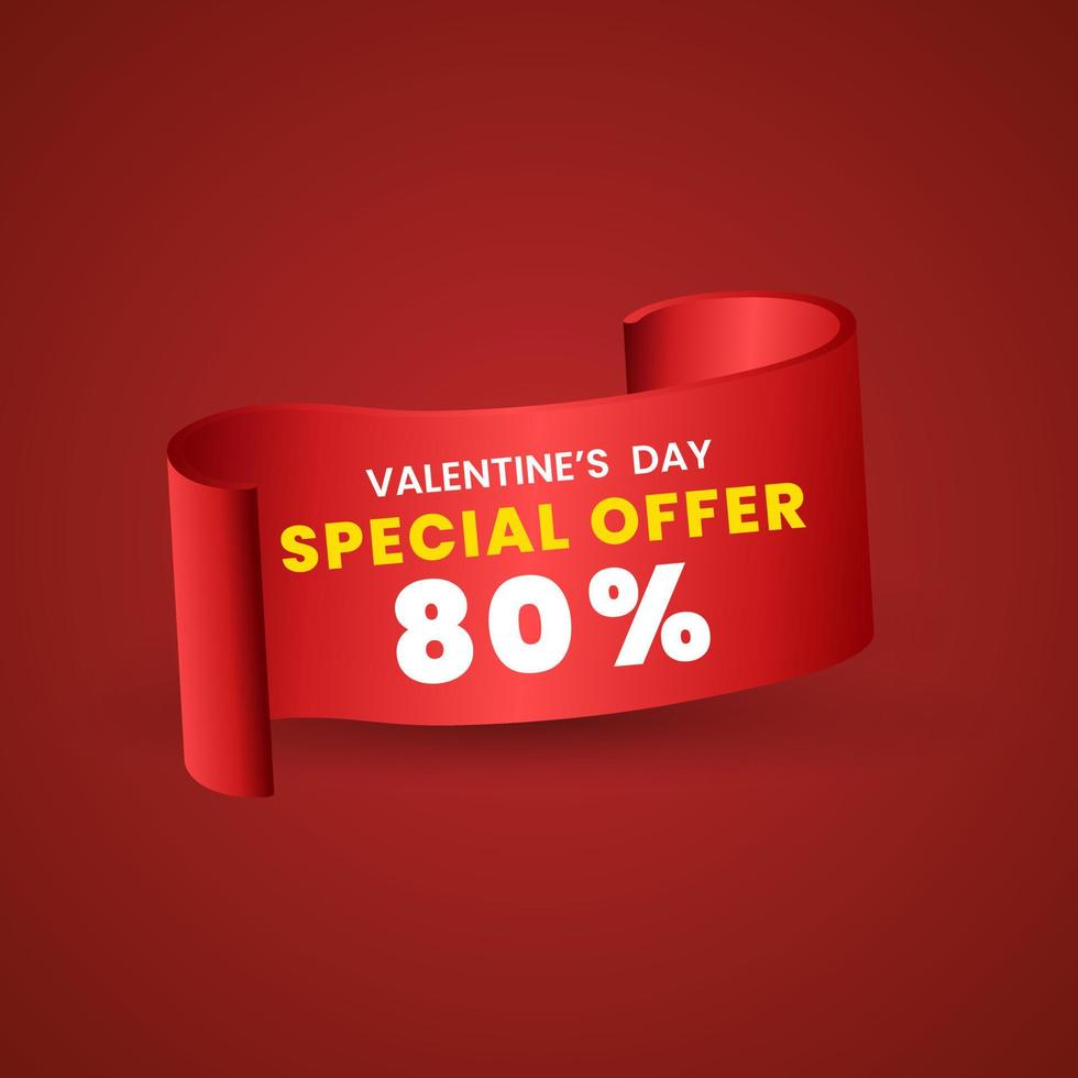 80 percent Special red offer banner design, Red ribbon on red background used in product price tag or banners concept. special Valentine Day. Vector illustration