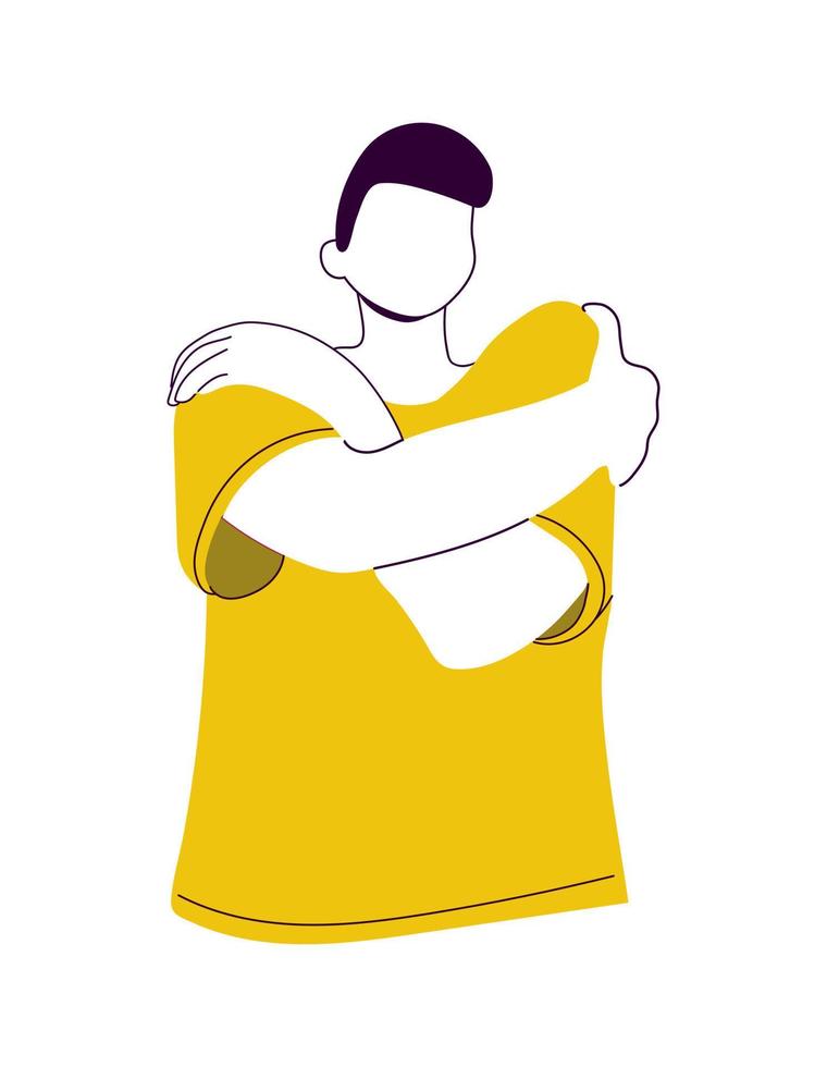 Man hugging himself vector illustration isolated on white background