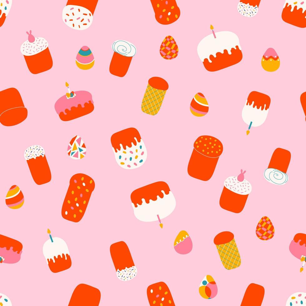 Easter cakes and eggs seamless pattern vector illustration