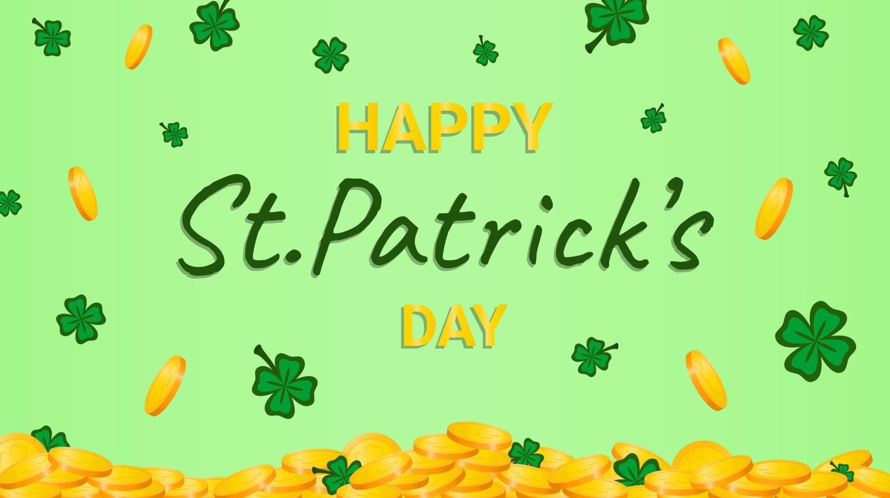 Vector illustration. Banner Happy St. Patrick's Day. Coins and clover