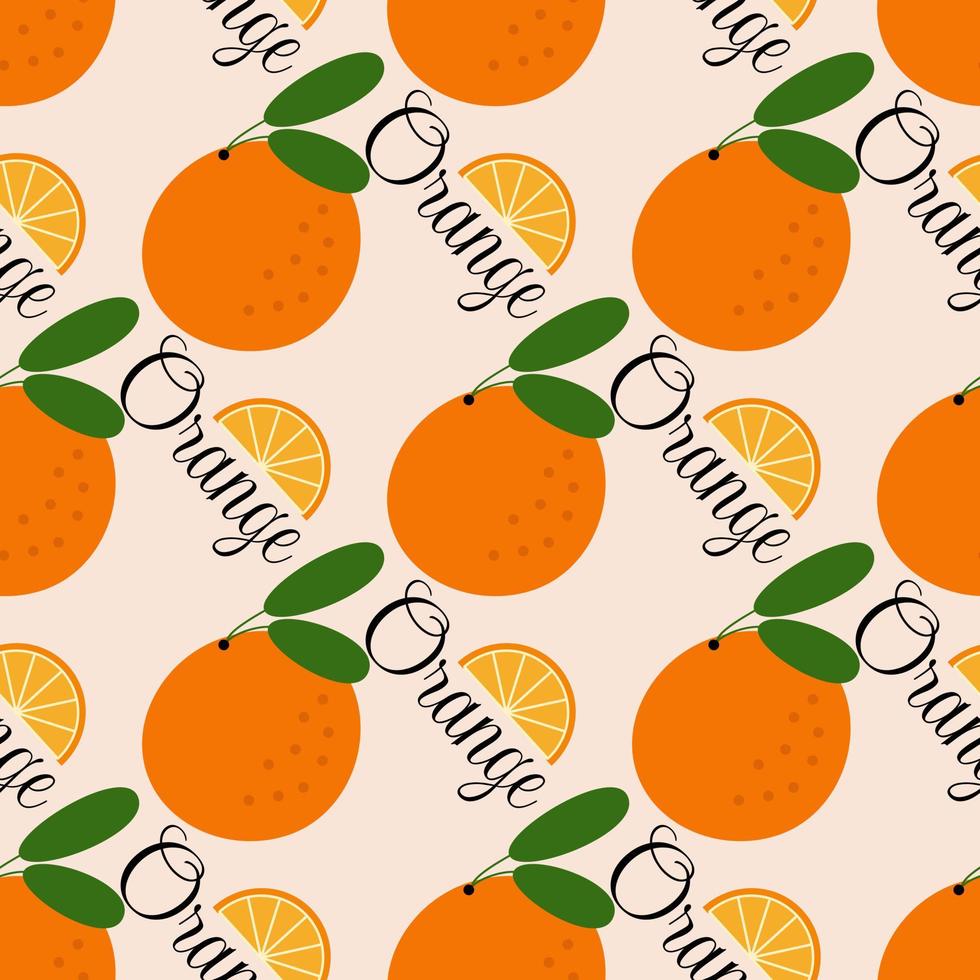 Vector seamless pattern. Orange with an inscription on a white background.