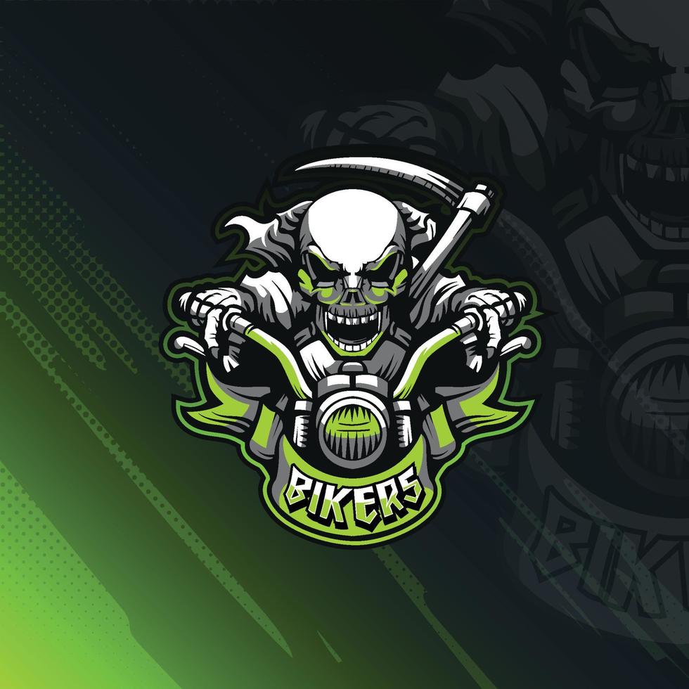 Death on motorbike logo for esport, sport, or game team mascot. vector