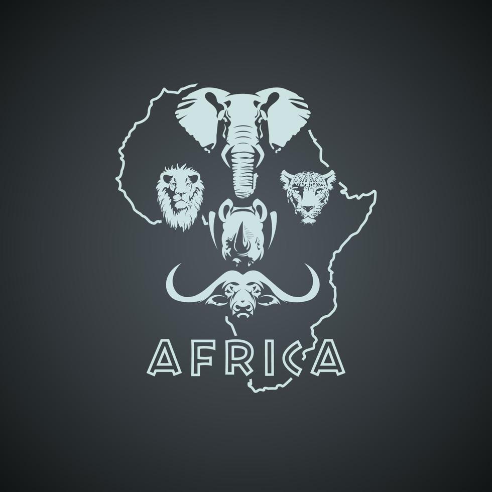 forma del continente africano con los cinco grandes animales. vector