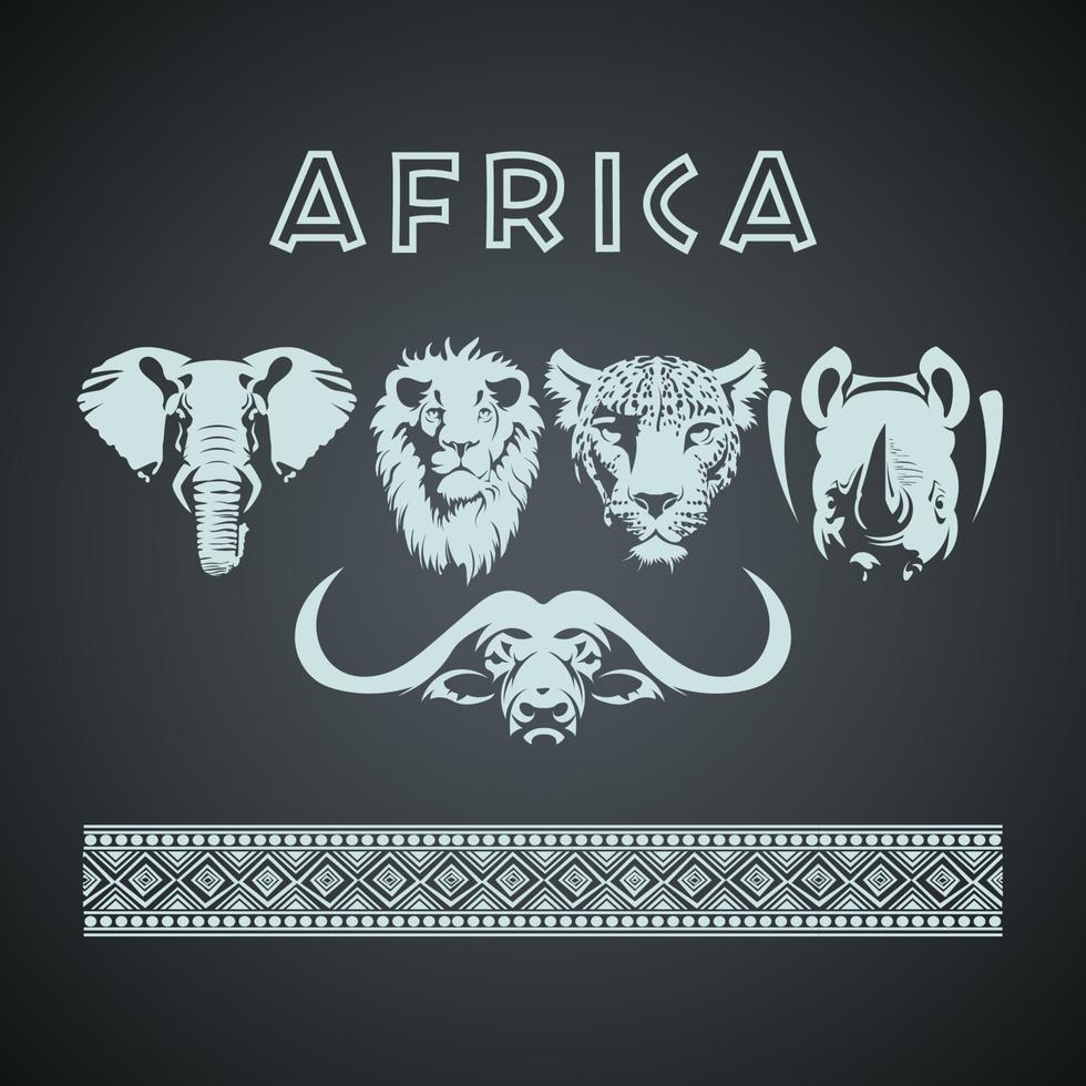 cinco grandes animales africanos y patrón. maqueta está lista para ser convertida a las necesidades de su negocio. vector