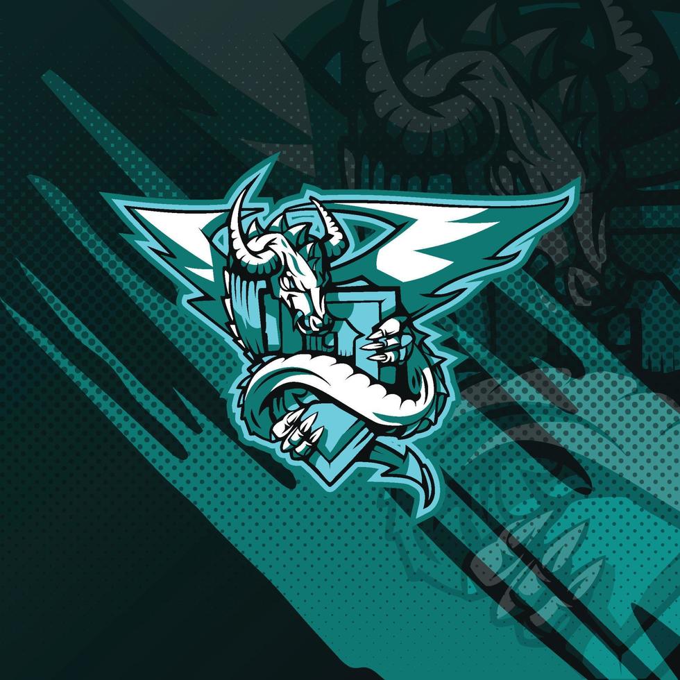 Dragon with Shield logo for esport, sport, or game team mascot. vector