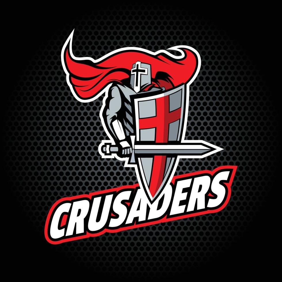 Crusaders word with proud Knight, for team or T-shirt logo. EPS 10 Vector graphics.