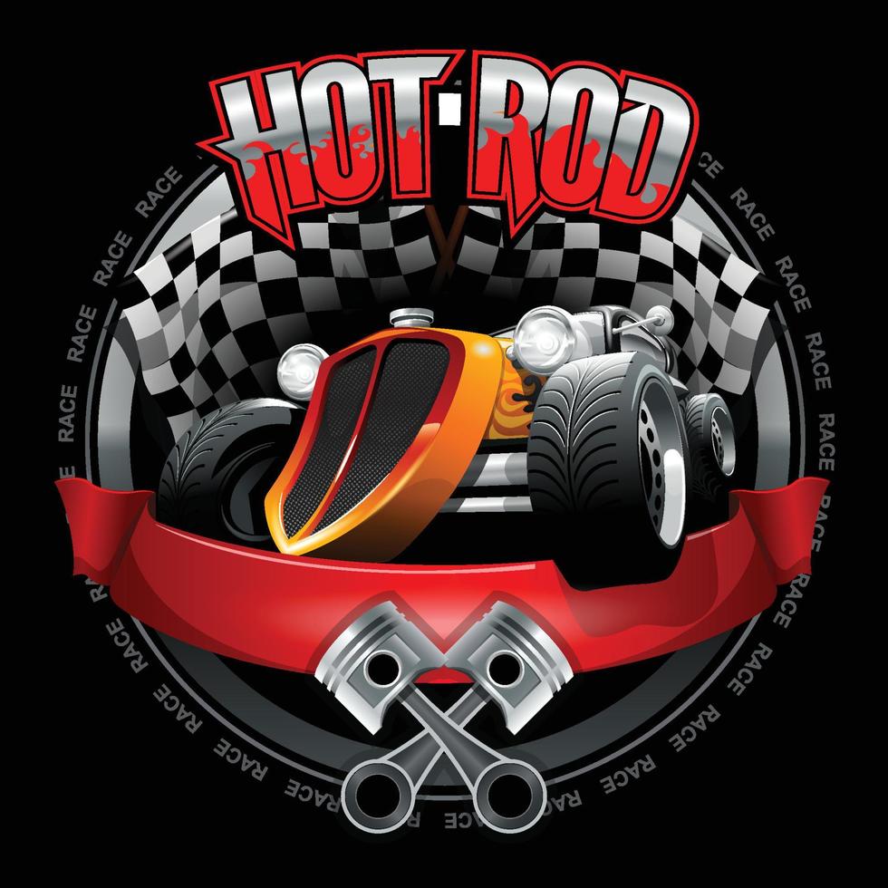 Vintage Hot Rod logo for printing on T-shirts or posters. Vector Illustration.