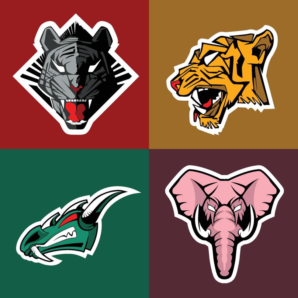 Tiger, Dragon, Elephant set of images. EPS 10 vector graphics.