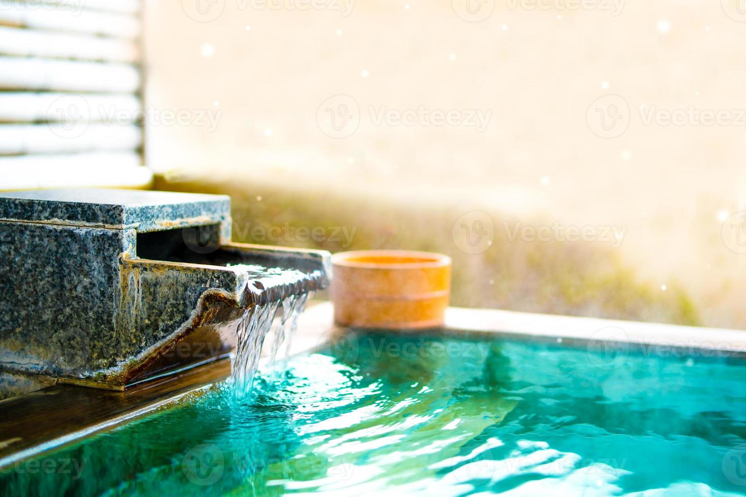 Japanese Hot Springs Onsen Natural Bath,  In the natural healing bamboo room, soft focus. photo