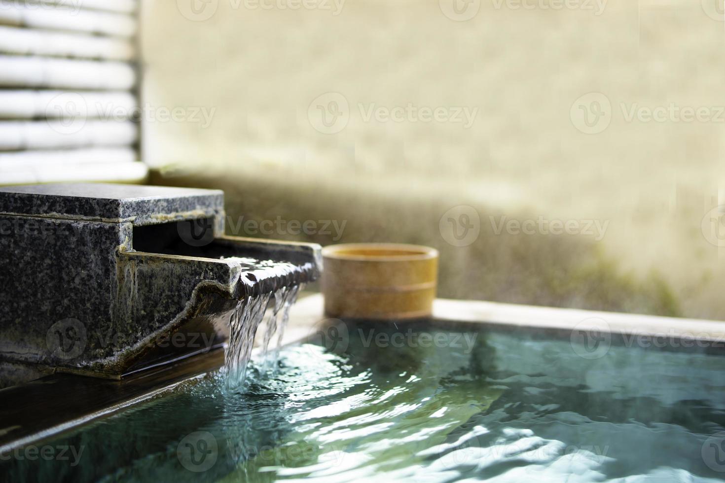 Japanese Hot Springs Onsen Natural Bath,  In the natural healing bamboo room, soft focus. photo