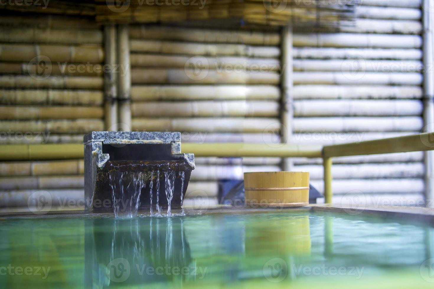 Japanese Hot Springs Onsen Natural Bath,  In the natural healing bamboo room, soft focus. photo