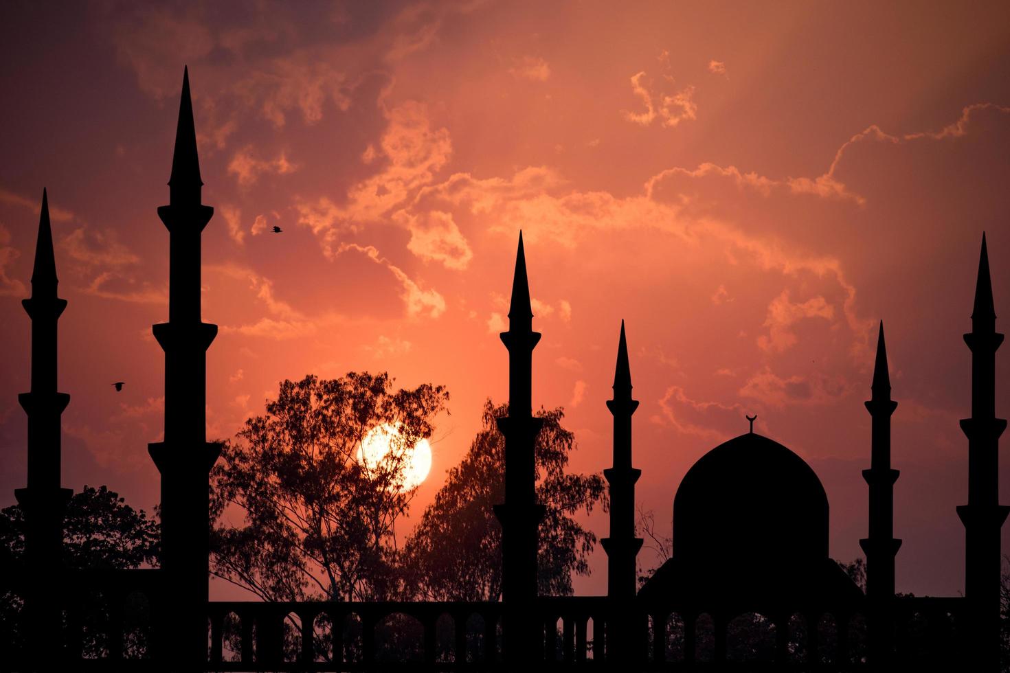 Mosque Silhouette.Mosque with Sunset. photo