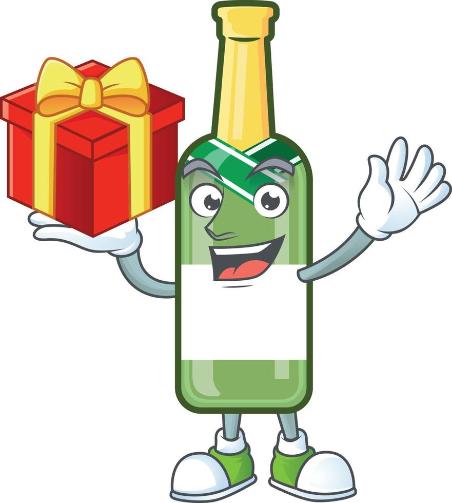 Champagne green bottle cartoon vector