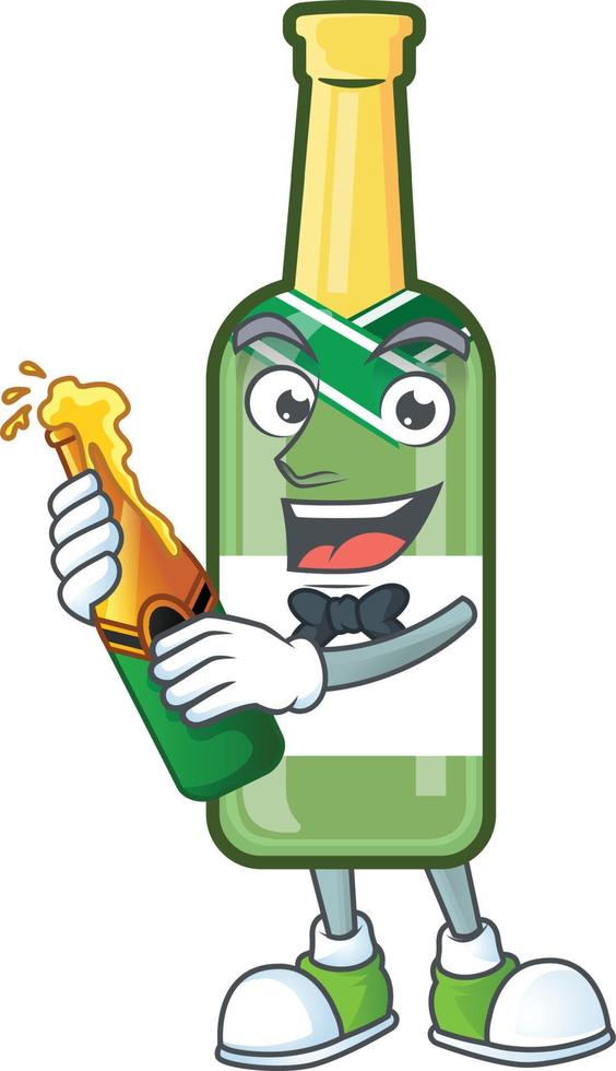 Champagne green bottle cartoon vector