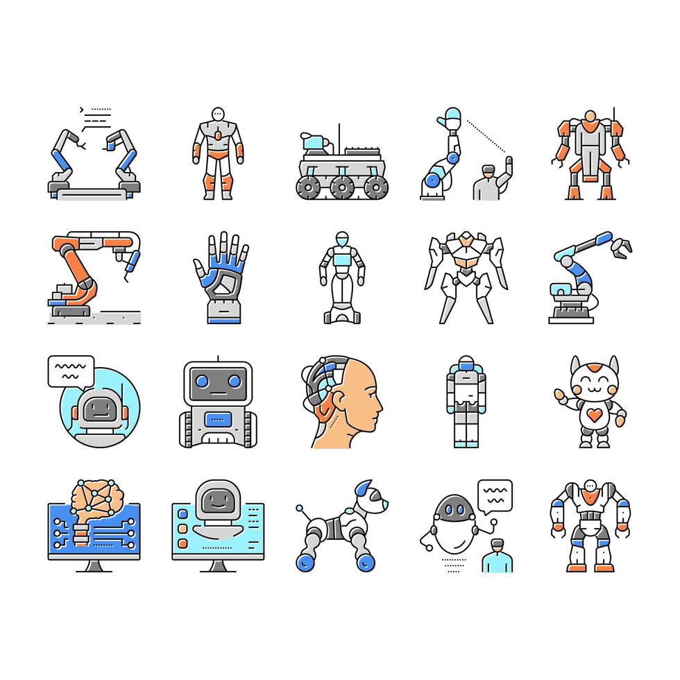 Robot Development And Industry Icons Set Vector