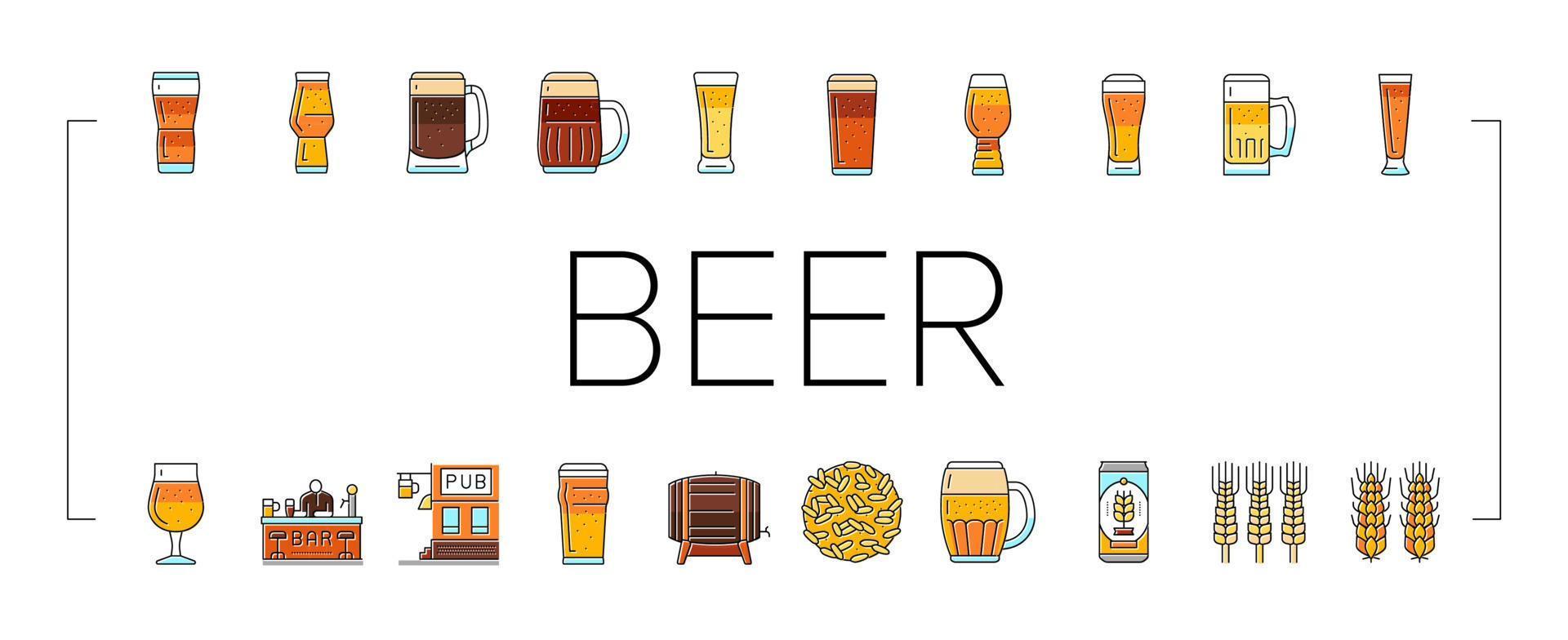 vaso cerveza jarra pinta bar beber iconos establecer vector