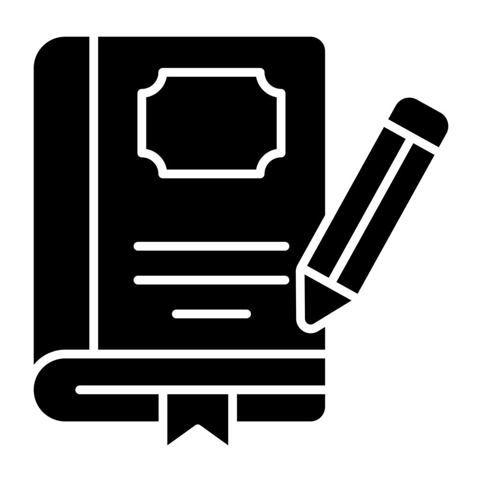 un icono de diseño sólido de la escritura de libros vector