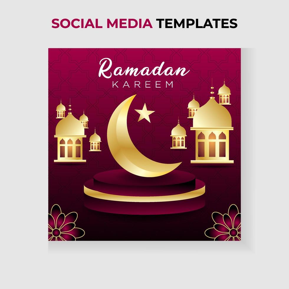 ramadan kareem social media post template with lantern and podium vector