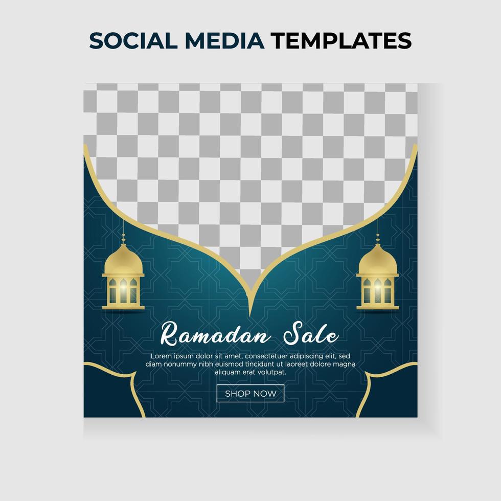 social media post ramadan theme with mosque and lantern elements vector