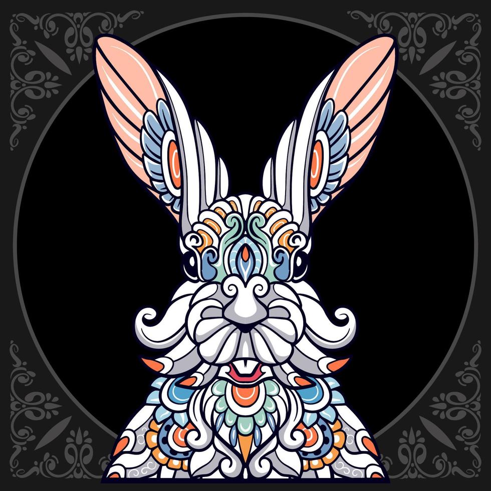 Colorful easter rabbit head mandala arts isolated on black background vector