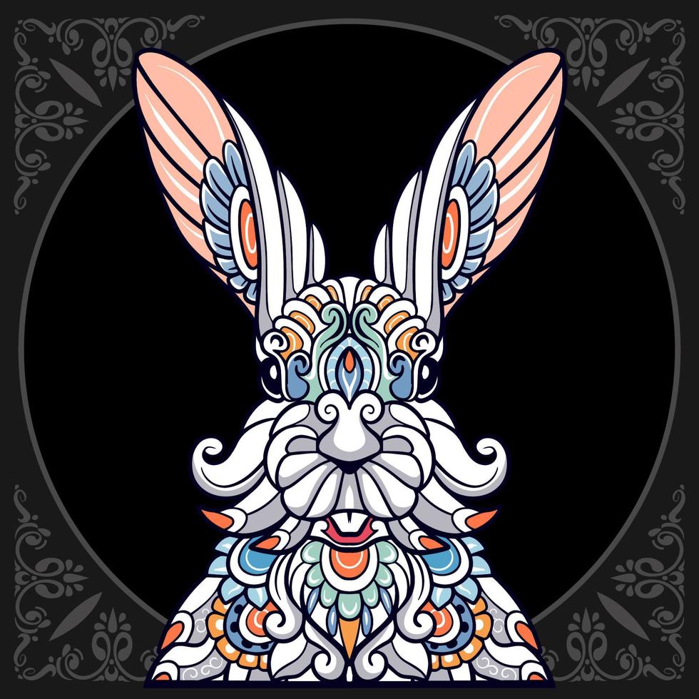 Colorful easter rabbit head mandala arts isolated on black background vector