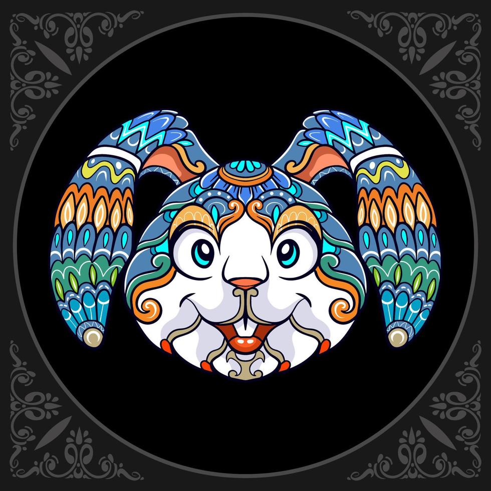 Colorful easter rabbit head mandala arts isolated on black background vector