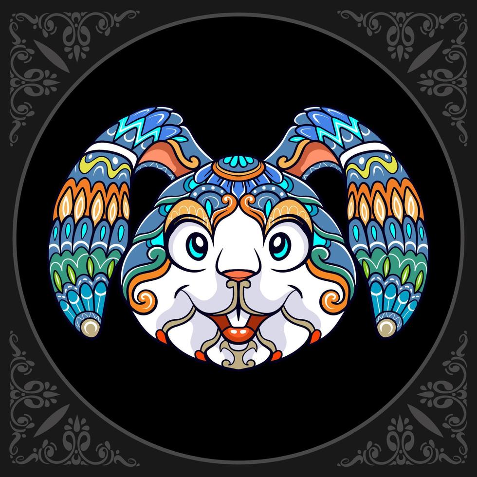 Colorful easter rabbit head mandala arts isolated on black background vector