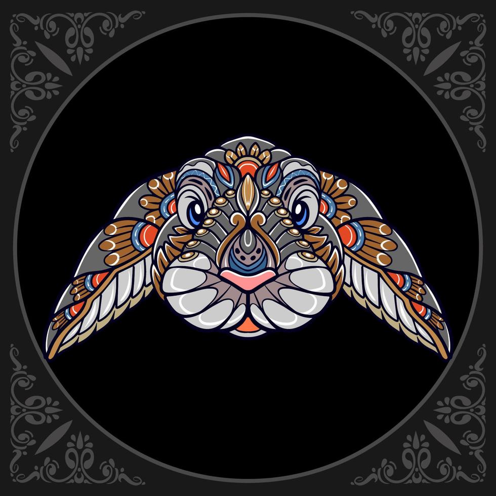 Cabeza de conejo de pascua colorida artes mandala aislado sobre fondo negro vector