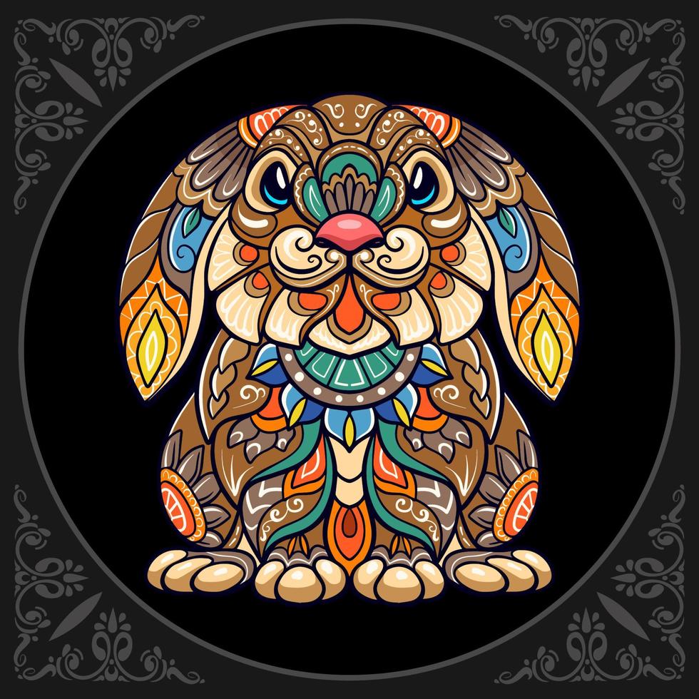 Colorful easter rabbit mandala arts isolated on black background vector