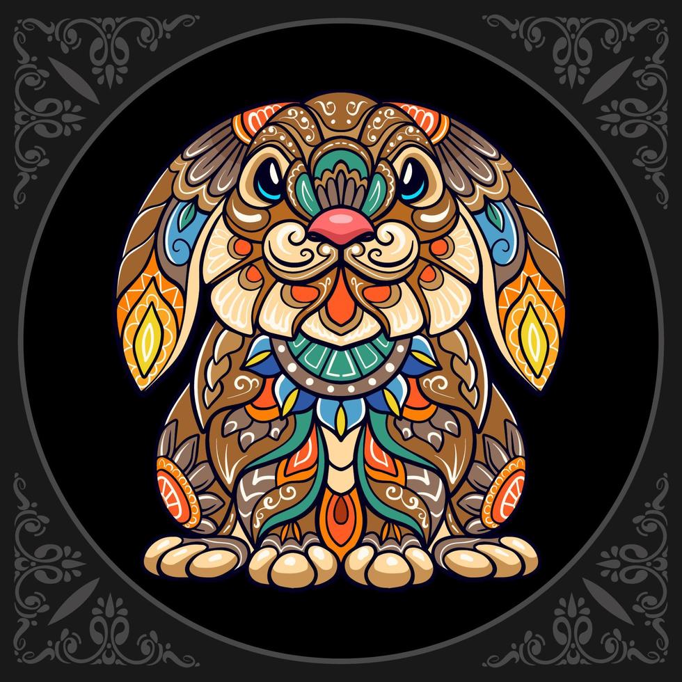 Colorful easter rabbit mandala arts isolated on black background vector