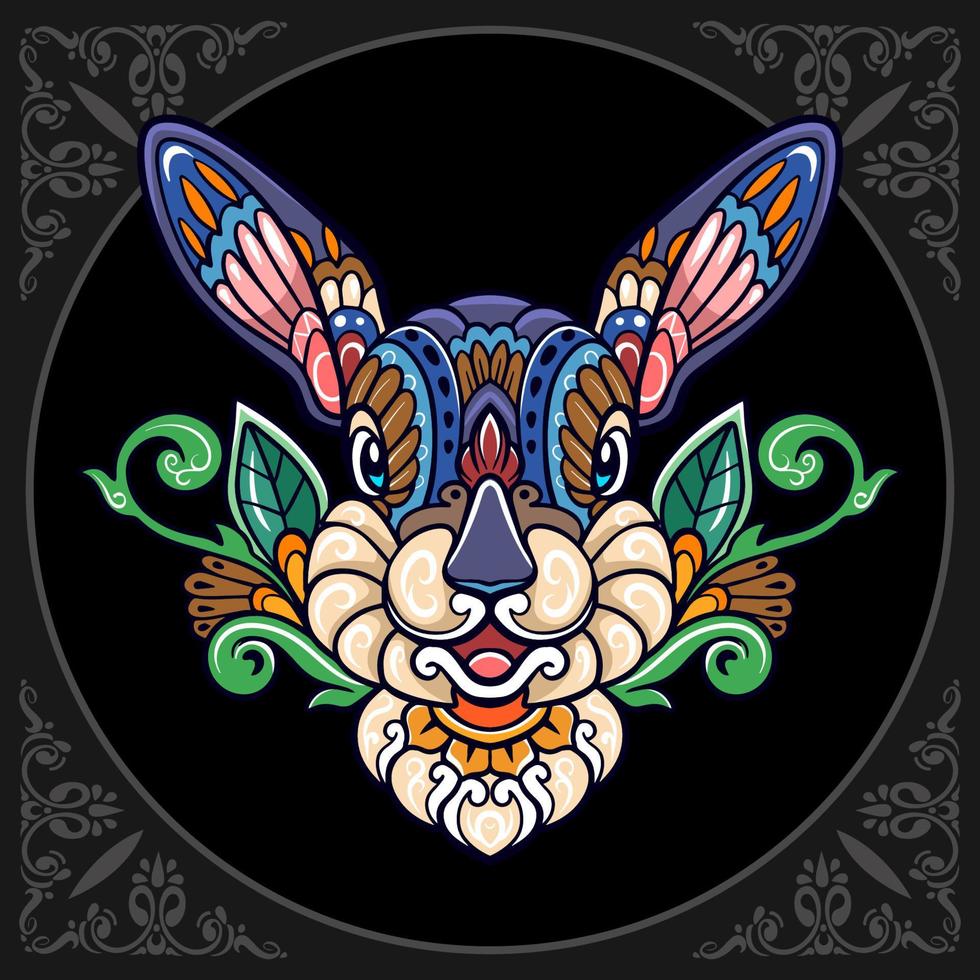 Colorful easter rabbit head mandala arts isolated on black background vector