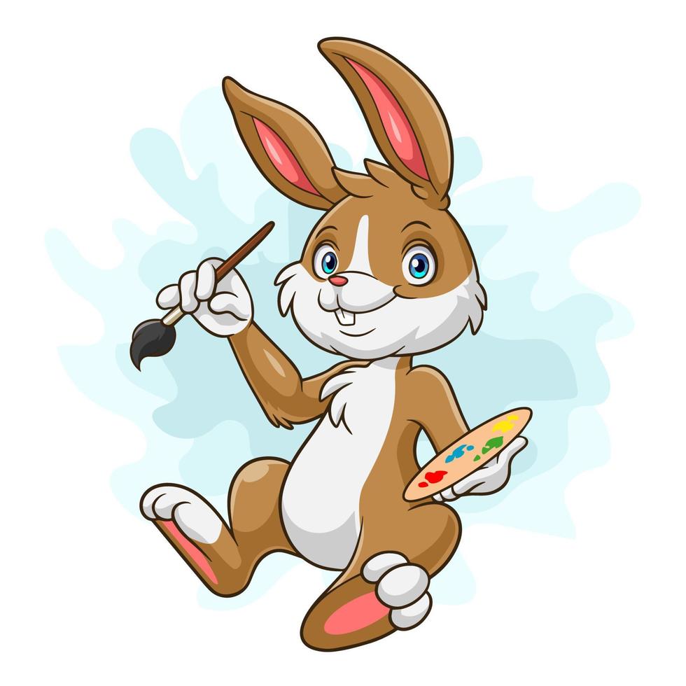 Rabbit cartoon is sitting and painting vector