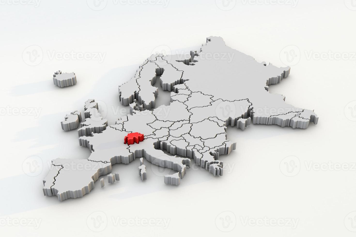 Europe map 3d render isolated with red Swiss a European country photo