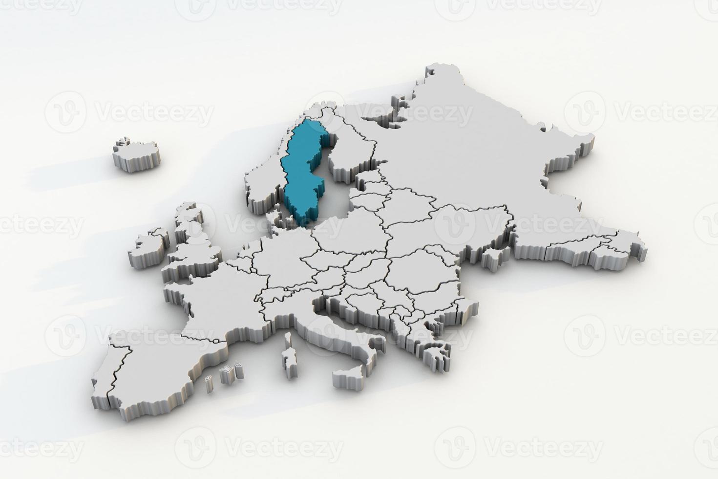 Europe map 3d render isolated with blue Sweden a European country photo